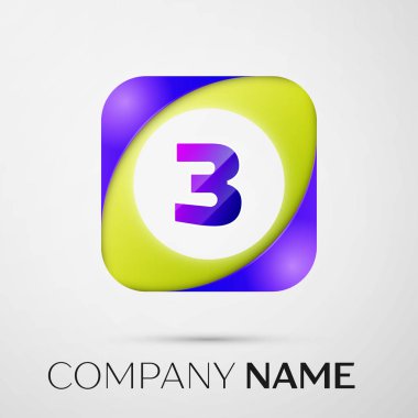 Üç numaralı vektör logo sembol gri arka plan üzerinde renkli meydanında. Tasarımınız için vektör şablonu