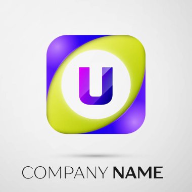 U harfi vektör logo sembol gri arka plan üzerinde renkli meydanında. Tasarımınız için vektör şablonu