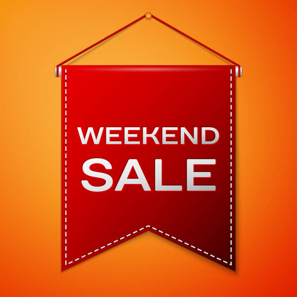 Красный вымпел с надписью WEEKEND SALE на оранжевом фоне. Концепция продажи для магазинов рынка, веб-торговли и другой коммерческой деятельности. Векторная иллюстрация
.
