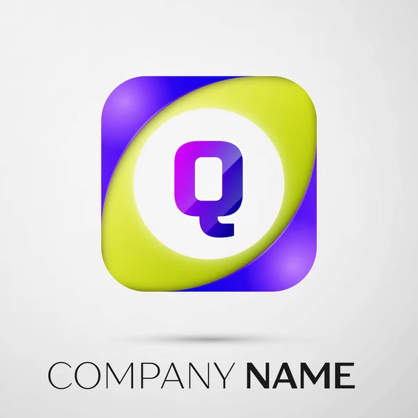 Символ векторного логотипа буквы Q в красочном квадрате на сером фоне. Векторный шаблон для Вашего дизайна — стоковый вектор
