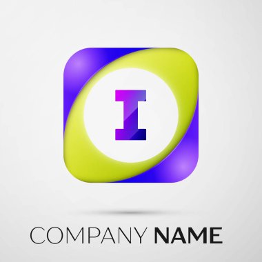 Gri arka plan üzerinde renkli kare logo simge vektör mektup. Tasarımınız için vektör şablonu