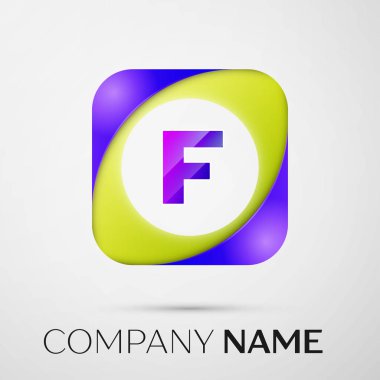 F harfi vektör logo sembol gri arka plan üzerinde renkli meydanında. Tasarımınız için vektör şablonu