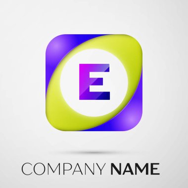 E harfinin vektör logo sembol gri arka plan üzerinde renkli meydanında. Tasarımınız için vektör şablonu