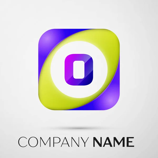 Символ векторного логотипа буквы O на красочном квадрате на сером фоне. Векторный шаблон для Вашего дизайна — стоковый вектор