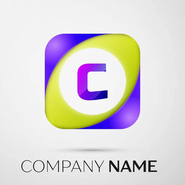 Letter C vector logo symbol in the colorful square on grey background. Vector template for your design — Stock Vector