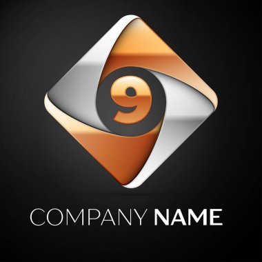 Dokuz numaralı vektör logo simge siyah arka plan üzerinde renkli rhombus. Tasarımınız için vektör şablonu