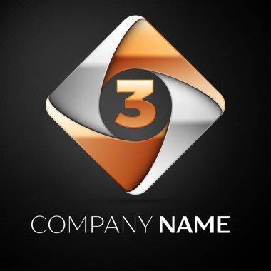 Üç numaralı vektör logo simge siyah arka plan üzerinde renkli rhombus. Tasarımınız için vektör şablonu