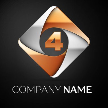 Dört numaralı vektör logo simge siyah arka plan üzerinde renkli rhombus. Tasarımınız için vektör şablonu