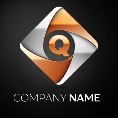 Harf Q vektör logo simge siyah arka plan üzerinde renkli rhombus. Tasarımınız için vektör şablonu