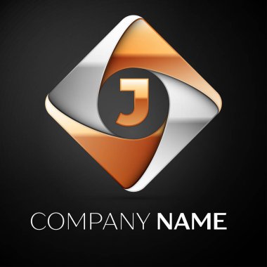 J harfi vektör logo simge siyah arka plan üzerinde renkli rhombus. Tasarımınız için vektör şablonu