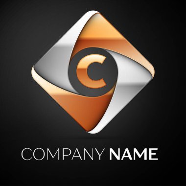 C harfi vektör logo simge siyah arka plan üzerinde renkli rhombus. Tasarımınız için vektör şablonu