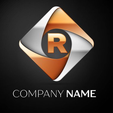 Harf R vektör logo simge siyah arka plan üzerinde renkli rhombus. Tasarımınız için vektör şablonu