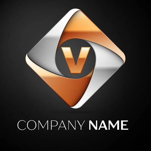 Levél V vektor logo szimbólum a színes rombusz fekete háttér. A design vektor sablon — Stock Vector
