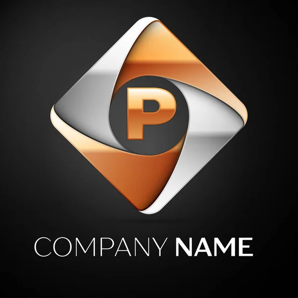 Letra símbolo do logotipo do vetor P no losango colorido no fundo preto. Modelo de vetor para o seu projeto —  Vetores de Stock