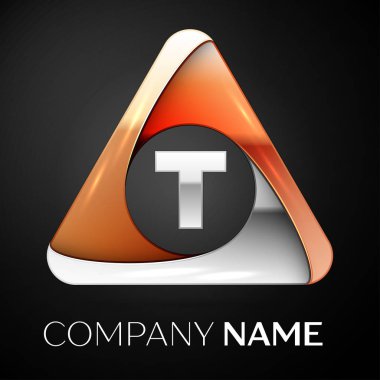 T harfinin vektör logo sembol siyah arka plan üzerinde renkli üçgen içinde. Tasarımınız için vektör şablonu