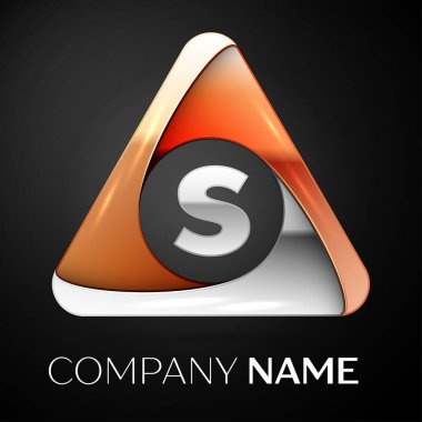 S harfi vektör logo sembol siyah arka plan üzerinde renkli üçgen içinde. Tasarımınız için vektör şablonu