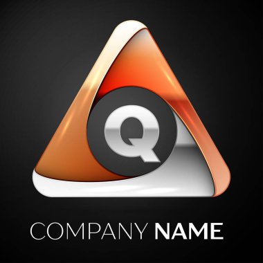 Harf Q vektör logo sembol siyah arka plan üzerinde renkli üçgen içinde. Tasarımınız için vektör şablonu