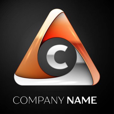 C harfi vektör logo sembol siyah arka plan üzerinde renkli üçgen içinde. Tasarımınız için vektör şablonu