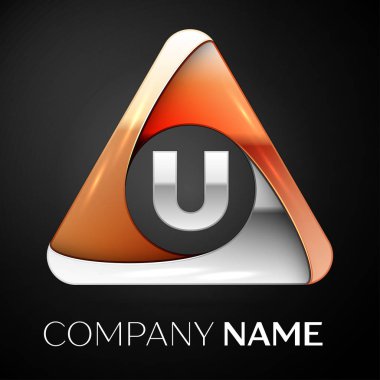 U harfi vektör logo sembol siyah arka plan üzerinde renkli üçgen içinde. Tasarımınız için vektör şablonu