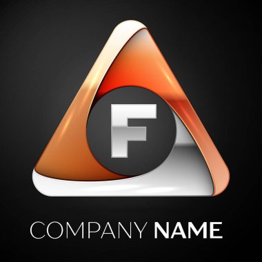 F harfi vektör logo sembol siyah arka plan üzerinde renkli üçgen içinde. Tasarımınız için vektör şablonu