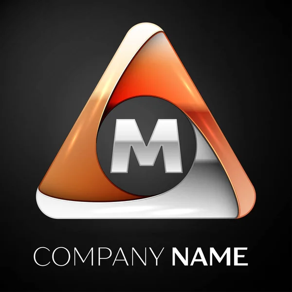 Lettre M symbole de logo vectoriel dans le triangle coloré sur fond noir. Modèle vectoriel pour votre conception — Image vectorielle
