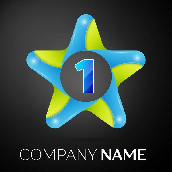 Number one vector logo symbol in the colorful star on black background. Vector template for your design — Stock Vector