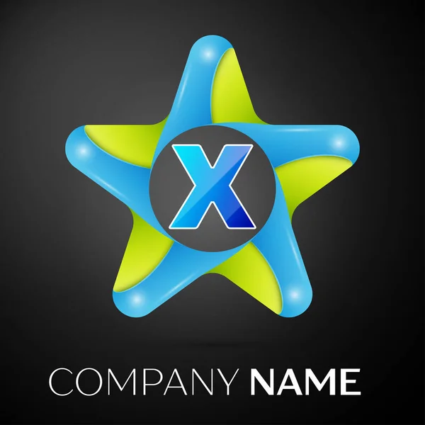 Символ векторного логотипа буквы X в красочной звезде на черном фоне. Векторный шаблон для Вашего дизайна — стоковый вектор