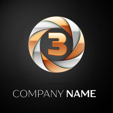 Üç numaralı vektör logo sembol siyah arka plan üzerinde renkli daire içinde. Tasarımınız için vektör şablonu