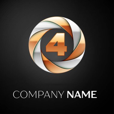 Dört numaralı vektör logo sembol siyah arka plan üzerinde renkli daire içinde. Tasarımınız için vektör şablonu