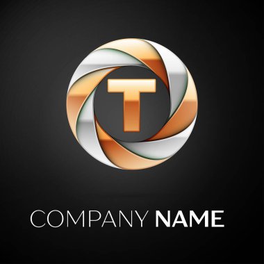 T harfinin vektör logo sembol siyah arka plan üzerinde renkli daire içinde. Tasarımınız için vektör şablonu