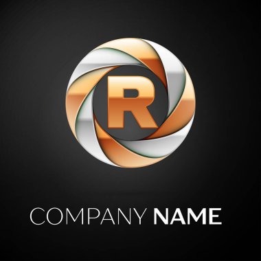 Harf R vektör logo sembol siyah arka plan üzerinde renkli daire içinde. Tasarımınız için vektör şablonu