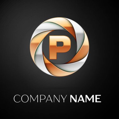 Mektup P logo sembol siyah arka plan üzerinde renkli daire içinde vektör. Tasarımınız için vektör şablonu