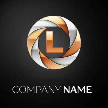 L harfi vektör logo sembol siyah arka plan üzerinde renkli daire içinde. Tasarımınız için vektör şablonu
