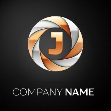 J harfi vektör logo sembol siyah arka plan üzerinde renkli daire içinde. Tasarımınız için vektör şablonu