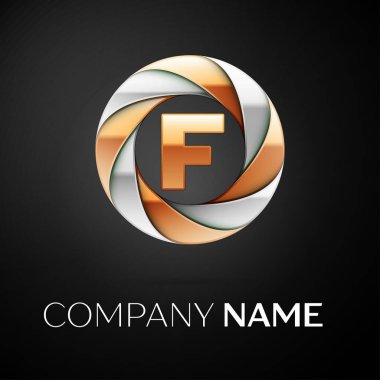 F harfi vektör logo sembol siyah arka plan üzerinde renkli daire içinde. Tasarımınız için vektör şablonu