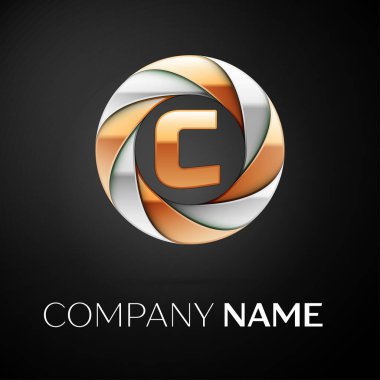 C harfi vektör logo sembol siyah arka plan üzerinde renkli daire içinde. Tasarımınız için vektör şablonu