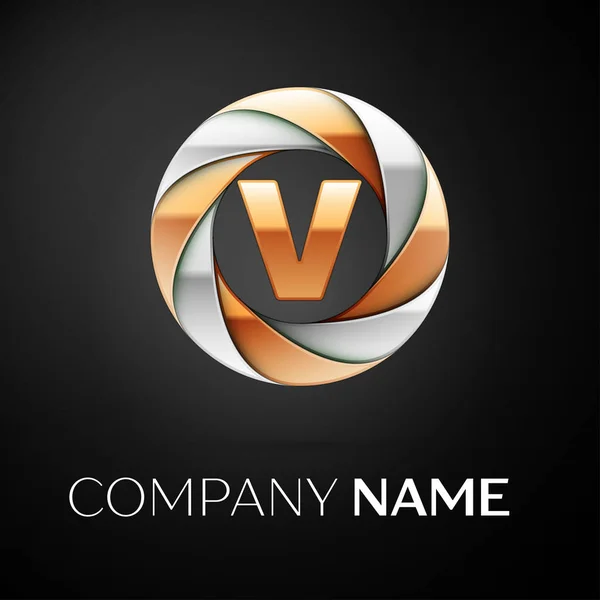 Γράμμα V σύμβολο λογότυπο φορέα στον πολύχρωμο κύκλο σε μαύρο φόντο. Διάνυσμα πρότυπο για το σχεδιασμό σας — Διανυσματικό Αρχείο