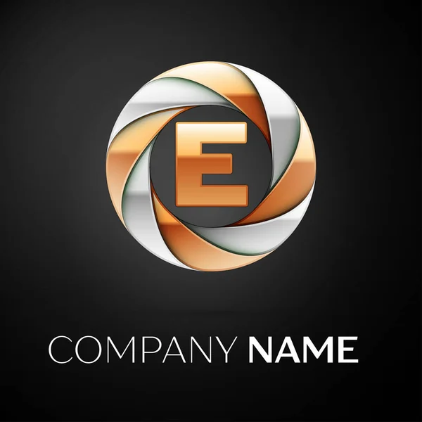 Písmeno E vektorové logo symbol v Barevný kruh na černém pozadí. Vektor šablona pro návrh — Stockový vektor