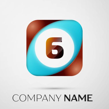Altı numaralı vektör logo sembol gri arka plan üzerinde renkli meydanında. Tasarımınız için vektör şablonu