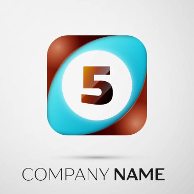 Beş numaralı vektör logo sembol gri arka plan üzerinde renkli meydanında. Tasarımınız için vektör şablonu