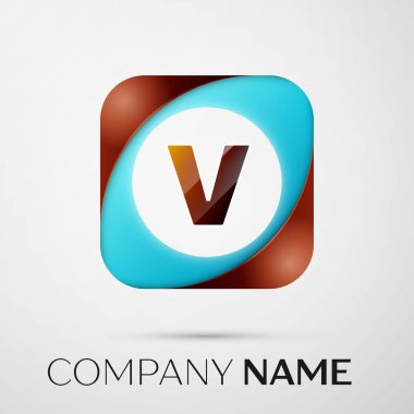 Harf V vektör logo sembol gri arka plan üzerinde renkli meydanında. Tasarımınız için vektör şablonu
