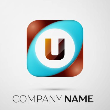 U harfi vektör logo sembol gri arka plan üzerinde renkli meydanında. Tasarımınız için vektör şablonu