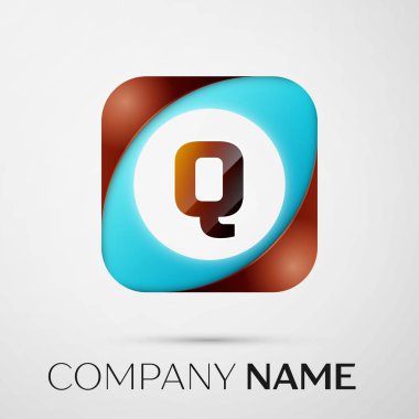 Harf Q vektör logo sembol gri arka plan üzerinde renkli meydanında. Tasarımınız için vektör şablonu