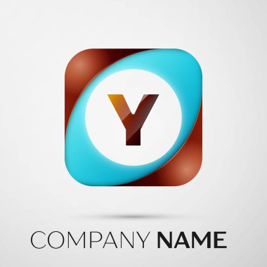 Y harfi vektör logo sembol gri arka plan üzerinde renkli meydanında. Tasarımınız için vektör şablonu