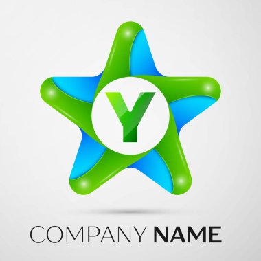 Y harfi vektör logo simge gri arka plan üzerinde renkli yıldız. Tasarımınız için vektör şablonu