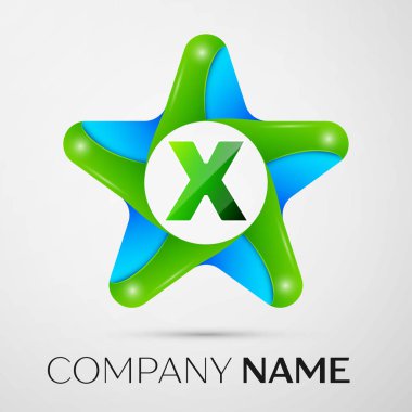 Mektup X vektör logosu simgesi gri arka plan üzerinde renkli Star. Tasarımınız için vektör şablonu