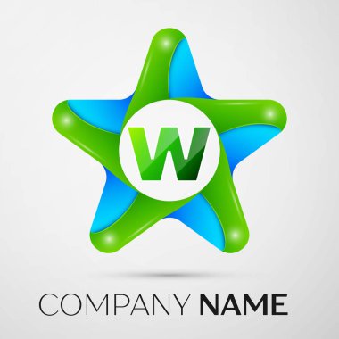 Harf W vektör logo simge gri arka plan üzerinde renkli yıldız. Tasarımınız için vektör şablonu