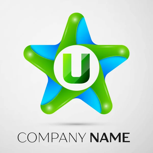Letter U vector logo symbol in the colorful star on grey background. Vector template for your design — Stock Vector