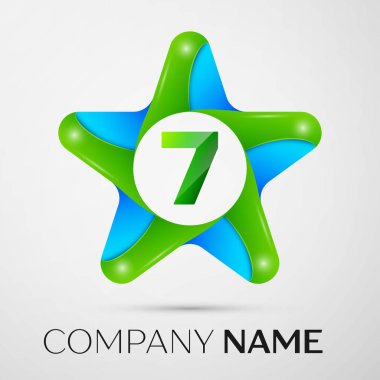 Yedi numaralı vektör logo simge gri arka plan üzerinde renkli yıldız. Tasarımınız için vektör şablonu