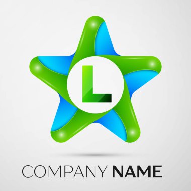 L harfi vektör logo simge gri arka plan üzerinde renkli yıldız. Tasarımınız için vektör şablonu